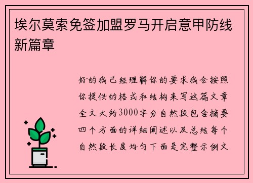 埃尔莫索免签加盟罗马开启意甲防线新篇章